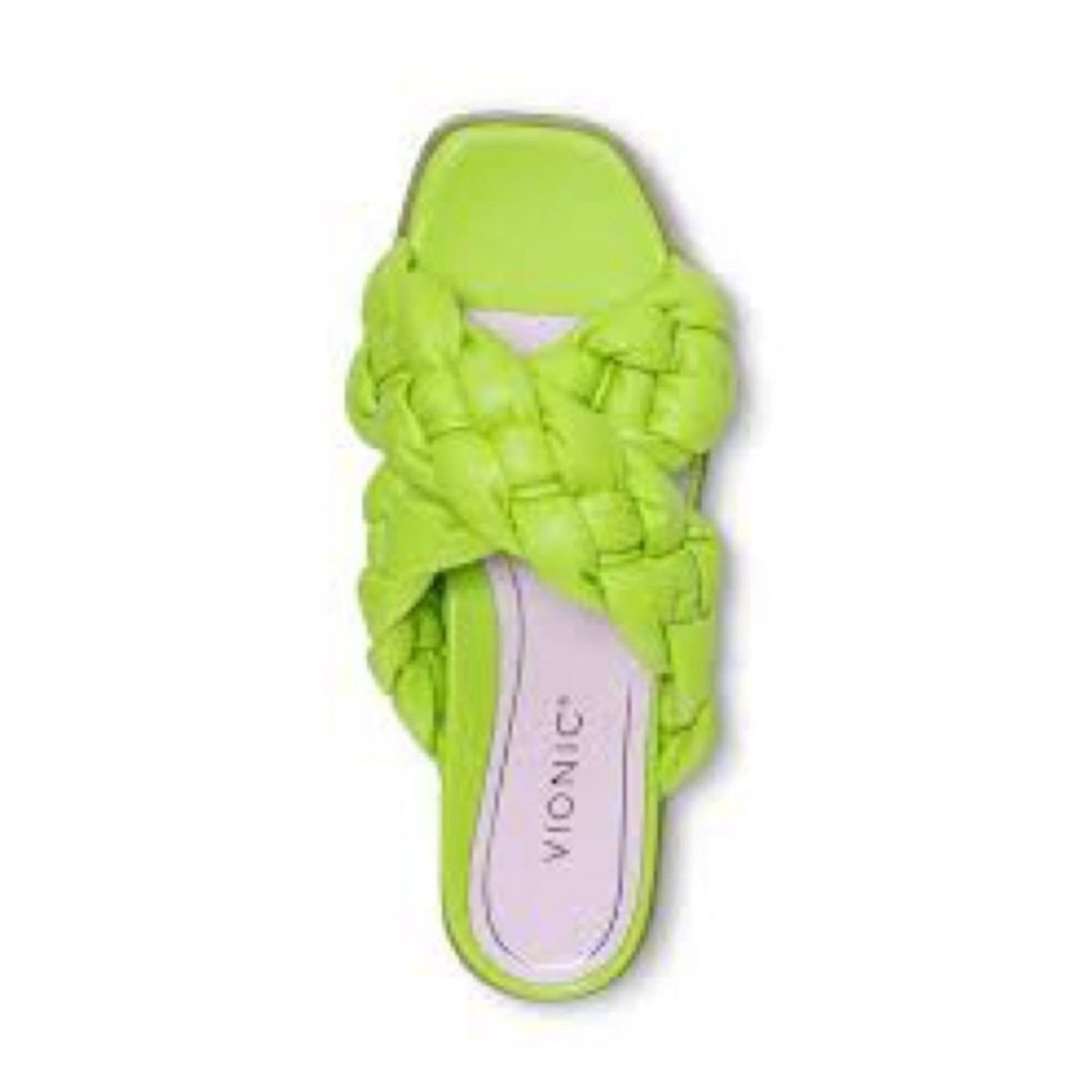 Vionic Kalina Lime Neon Green Braided Slide Sandals Women's Size 7.5
